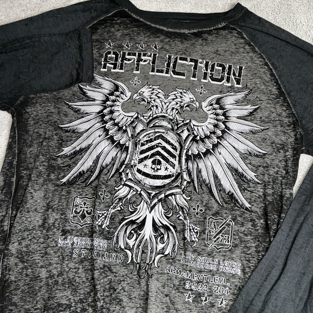 Affliction Shirt Mens 3XL Gray Distressed Felted Wings‎ Long Sleeve Henley